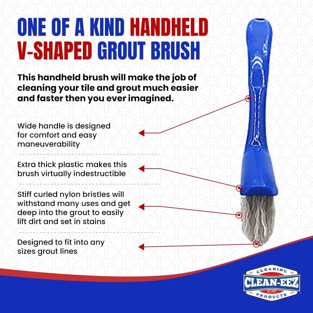 Clean-eez Grout-eez Tile Cleaner with Handheld Brush – 32 oz Heavy-Duty Stain Remover for Ceramic and Porcelain Surfaces – Safe for Colored Grout – Not for Natural Stone – Bathroom & Kitchen Use