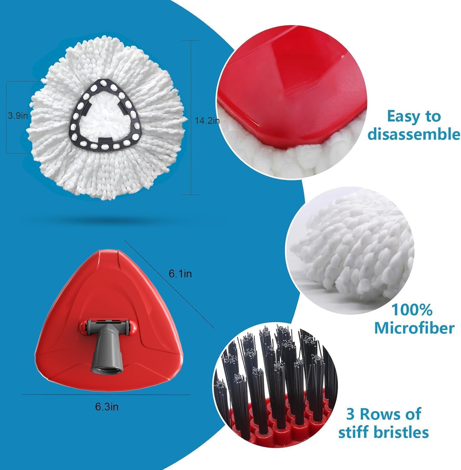 4 Pack Spin Mop Replacement Head Compatible with O Cedar EasyWring 1 Tank Microfiber, 30-58" Handle, Upgraded Triangle Mop Base and Scrub Brush Combo Set