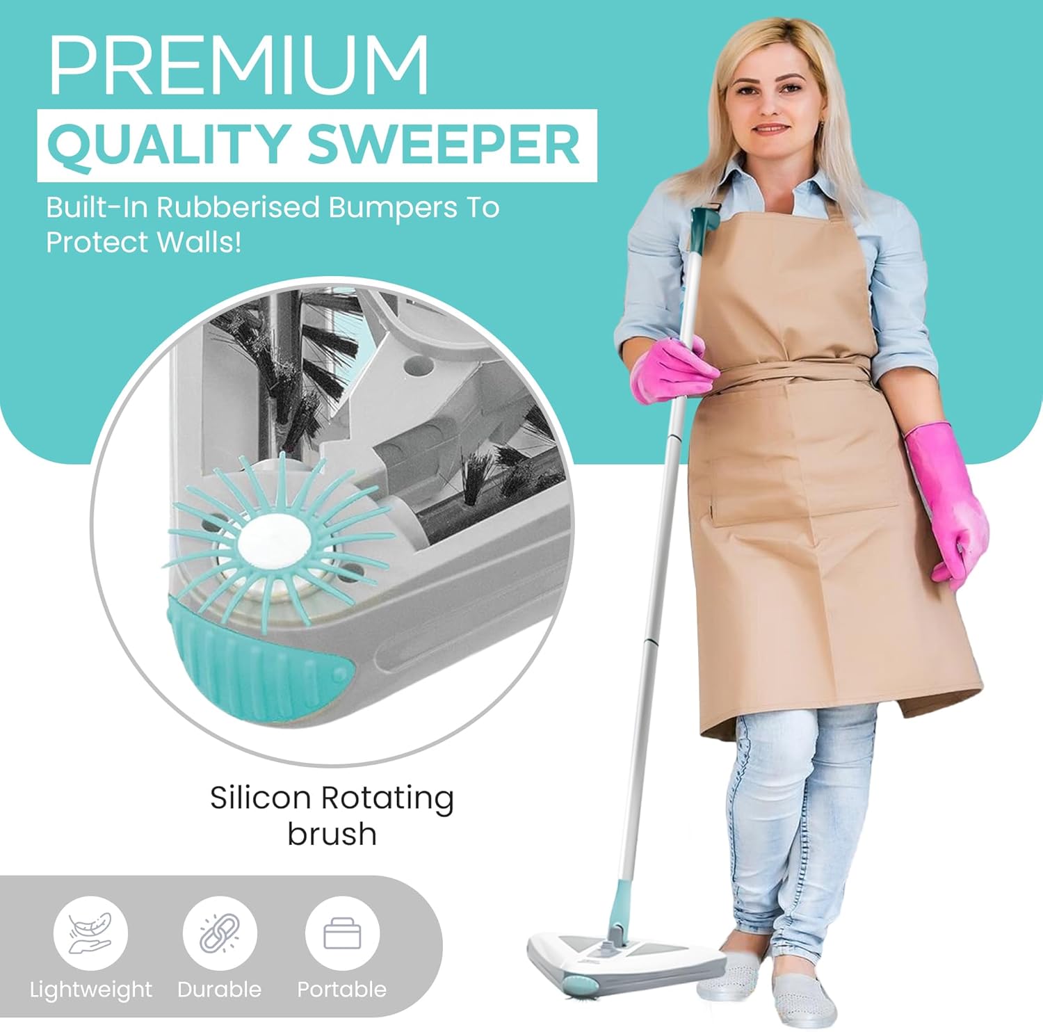 Zippi Sweeper Standard - 2025 New and Improved Lightweight Sweeper, Perfect for Short Carpet Hardwood and Tile, Triangular Design Allows for Sweeping in Corners, 30 Minutes Cleaning Time