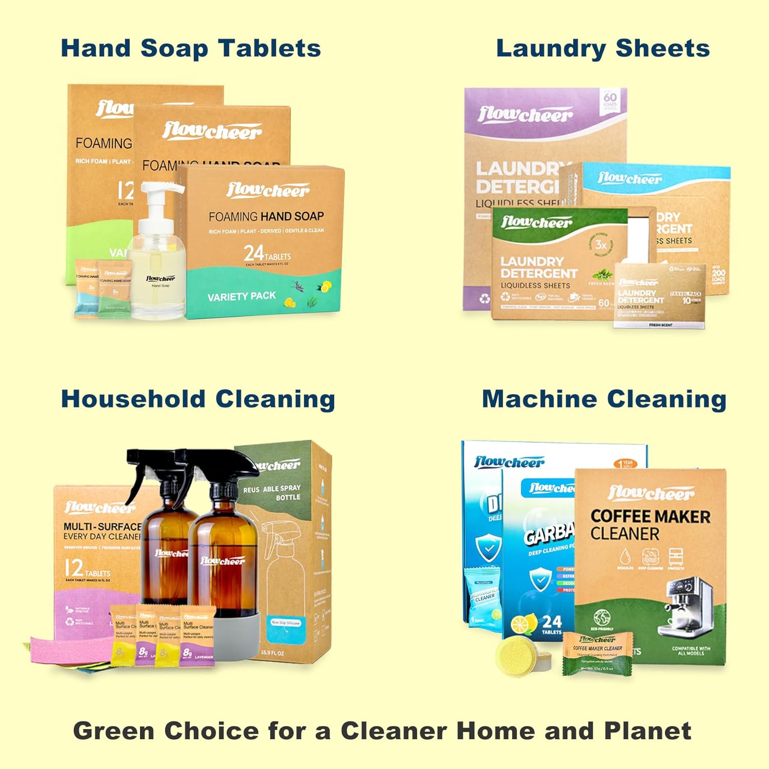 All Purpose Cleaner Concentrate Refills, Multi Surface Clean Refill,No Toxic Cleaning Tablets(12Pack)-Makes 192 fl oz(12x16Fl oz)Bottles of Spray Cleaner for Household&Kitchen Cleaning-Lemon