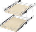 ROOMTEC 2 Tier Individual Pull Out Cabinet Organizer 19½"W x 21½"D, Slide Out Wood Shelves Organizers, Pull Out Drawers Organization and Storage for Kitchen Cabinet