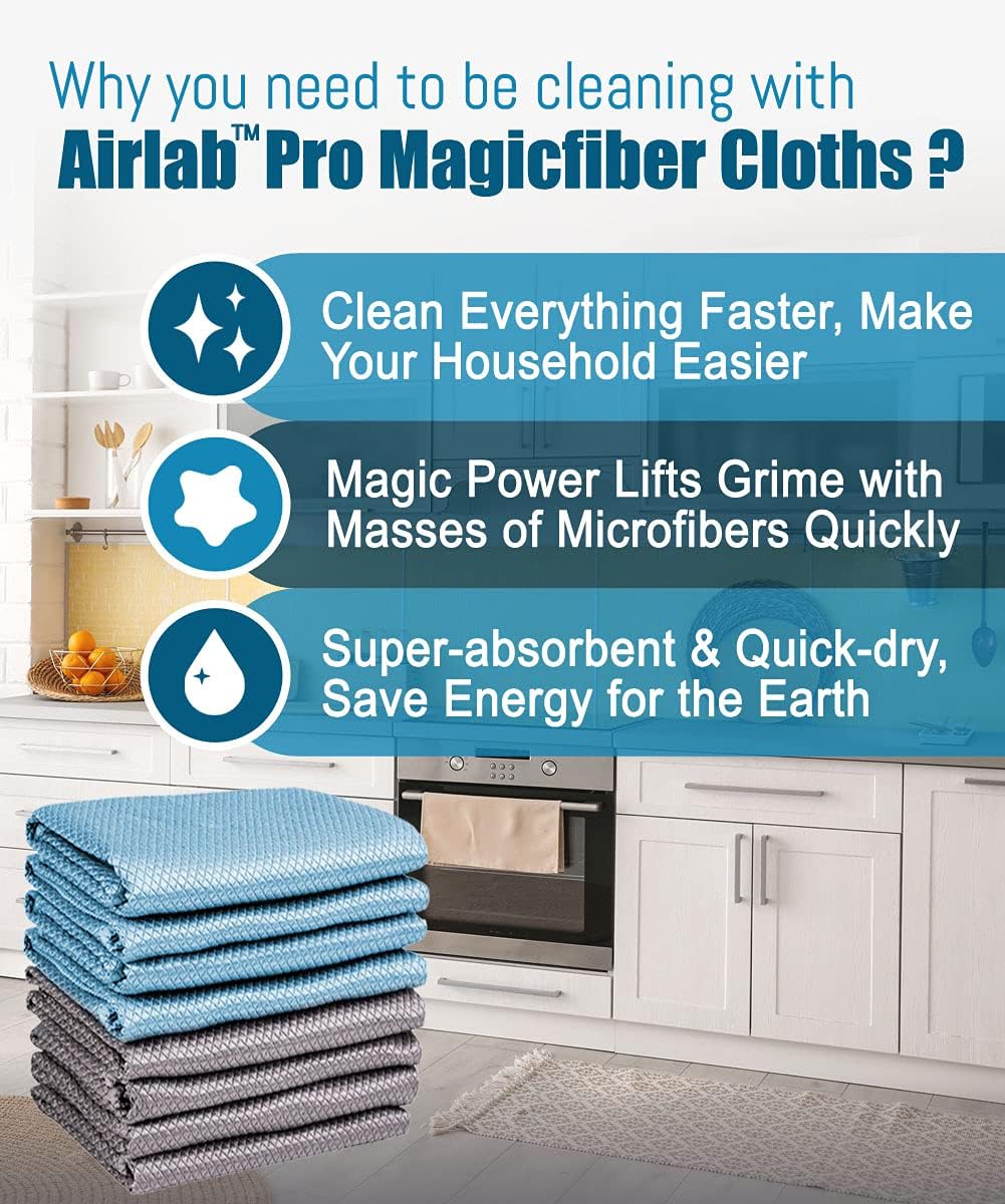 Streak Free Miracle Cleaning Cloths Easy Clean Nanoscale, Pack of 8, 12'' x 16'', Microfiber Polishing Windows Glass Lint Free Rags Stainless Steel Car Kitchen Reusable
