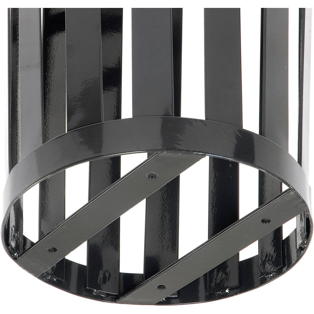Global Industrial 24 Gallon Heavy-Duty Outdoor Metal Slatted Round Trash Receptacle with Rain Bonnet Lid, Powder Coat Finish, 23" Diameter x 41-3/4"H, Black