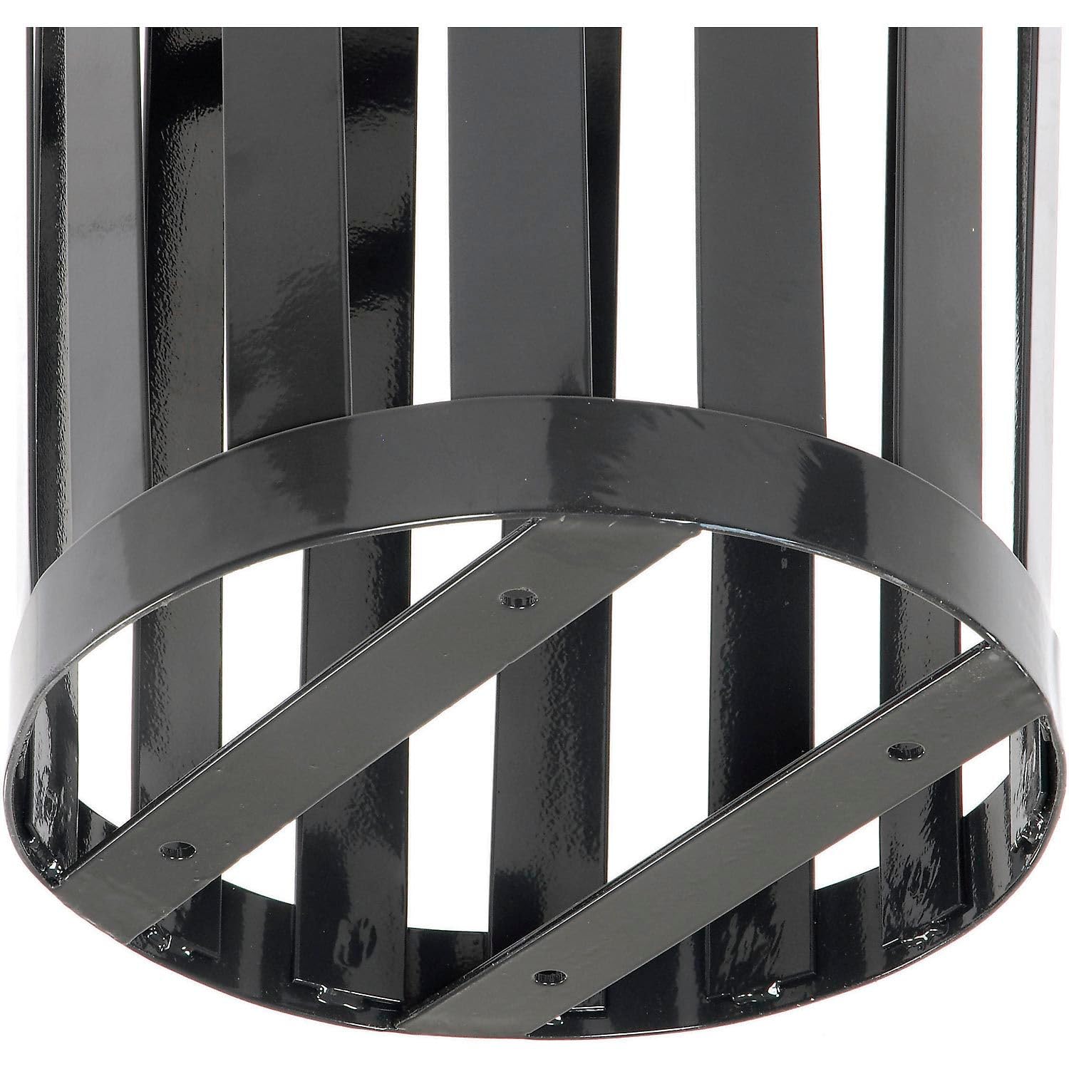 Global Industrial 24 Gallon Heavy-Duty Outdoor Metal Slatted Round Trash Receptacle with Rain Bonnet Lid, Powder Coat Finish, 23" Diameter x 41-3/4"H, Black