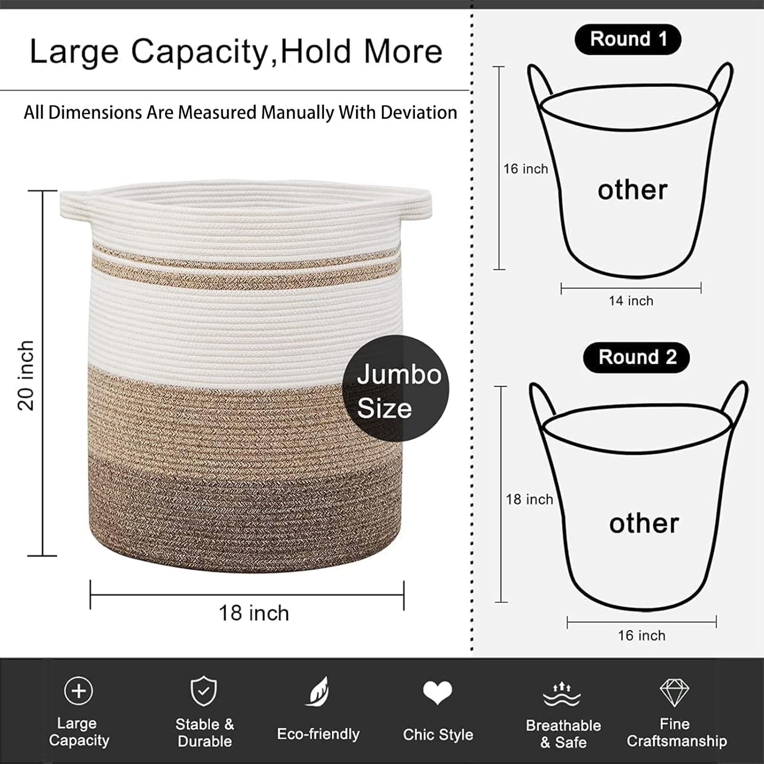 OIAHOMY 80L Laundry Baskets Hamper with Handles,Decorative Basket for Living room,Woven Storage Basket for Toys Bin,Pillows, Blankets,Clothes-20x18in-Gradient Yellow