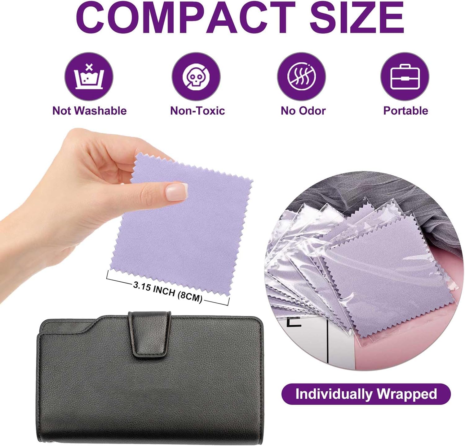 SEVENWELL 50pcs Jewelry Cleaning Cloth Purple Polishing Cloth for Sterling Silver Gold Platinum Small Silver Polish 8x8cm