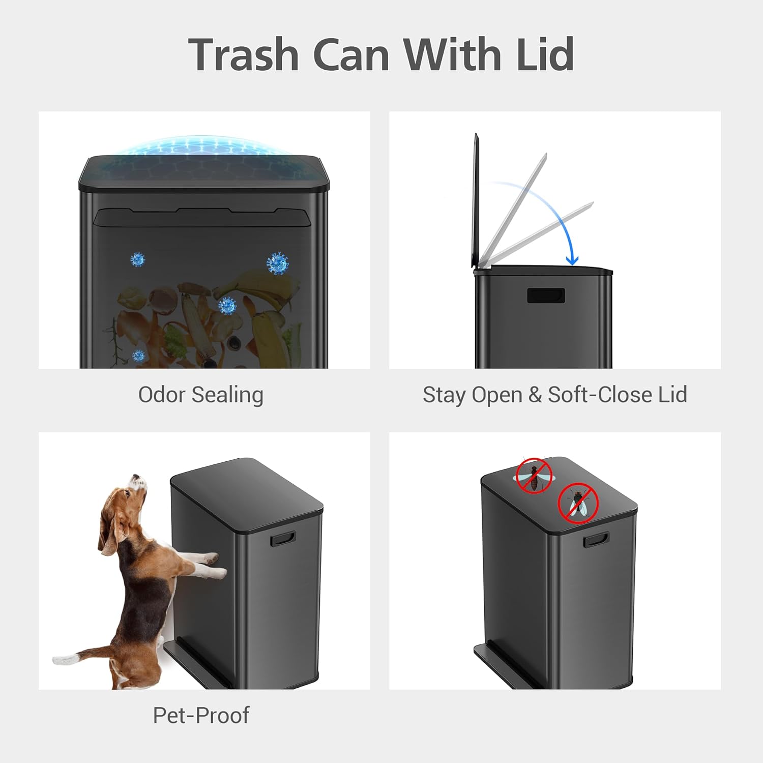 GarveeHome 60L/16 Gal Kitchen Trash Can,2×8 Gal Pedal Trash Bin with Removable Baskets,Stainless Steel Garbage Can for Kitchen Office Restaurant School Hospital