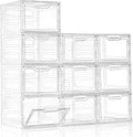 10 Pack Closet Organizers and Storage,Clear Stackable Plastic Storage Bins with Lids Magnetic Doors,Clothes Organizers and Storage,Plastic Craft Containers for Wardrobe Kitchen Bathroom Office