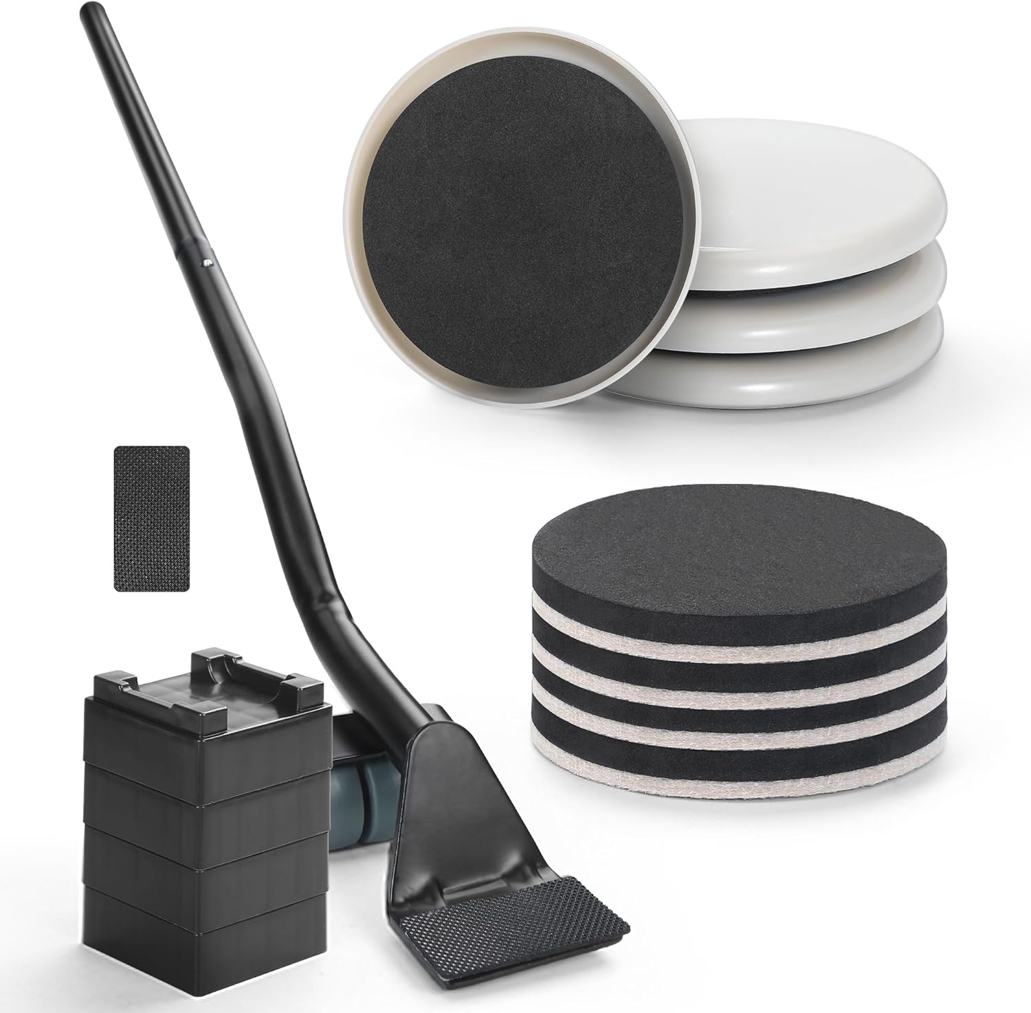 Furniture Lifter Tool + 8-Pack of 3.5" Sliders, Save 80% Effort, Safely and Easily, The Lift and Glide Tool Set for Heavy Furniture and Appliances, Reusable Moving Pads, Floor Protectors for Carpet
