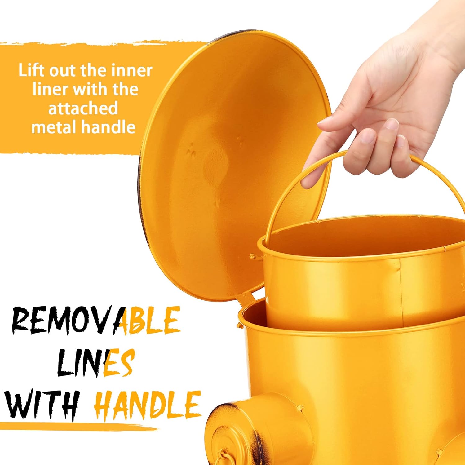 Hoolerry Fire Hydrant Trash Can Retro Creative Garbage Can with Inner Bucket Large Capacity Wrought Iron Pedal Trash Can Indoor Outdoor Waste Bins for Park Garden Kitchen Garbage (Yellow, Large)