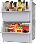 Skywin Plastic Stackable Storage Bins for Pantry - 2 Pack Stackable Bins For Organizing Food, Kitchen, and Bathroom Essentials (Light Grey)