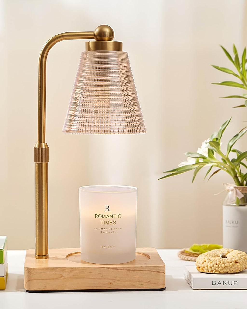 Candle Warmer Lamp - Electric Candle Warmer with Timer, Adjustable Height & Brightness, 2 Replacement Bulbs, 1-Year Warranty - Perfect for Jar Candles, Kitchen, Living Room, Bedroom (Gold)