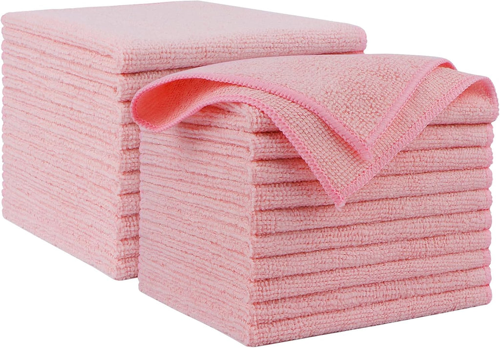 AIDEA Microfiber Cleaning Cloth Pink 20PK, Microfiber Towels for Cars, Premium Car Cloths, Dusting Cloth Lint Free Cleaning Rags for SUVs, House, Kitchen, Window, Workshops,12×12"