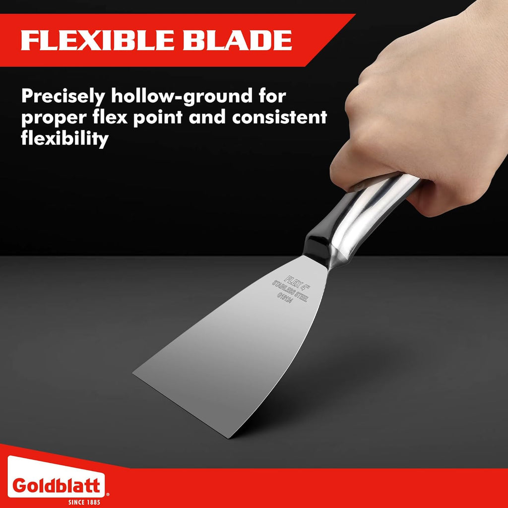 Goldblatt 3-Pack Putty Knife Set(4",5",6"), One-Piece Paint Scraper Tool, All Stainless Steel Joint Knife, Flexible Blade, Seamless Design, Ergonomic Grip - for Drywall Repairing, Finishing, Scraping