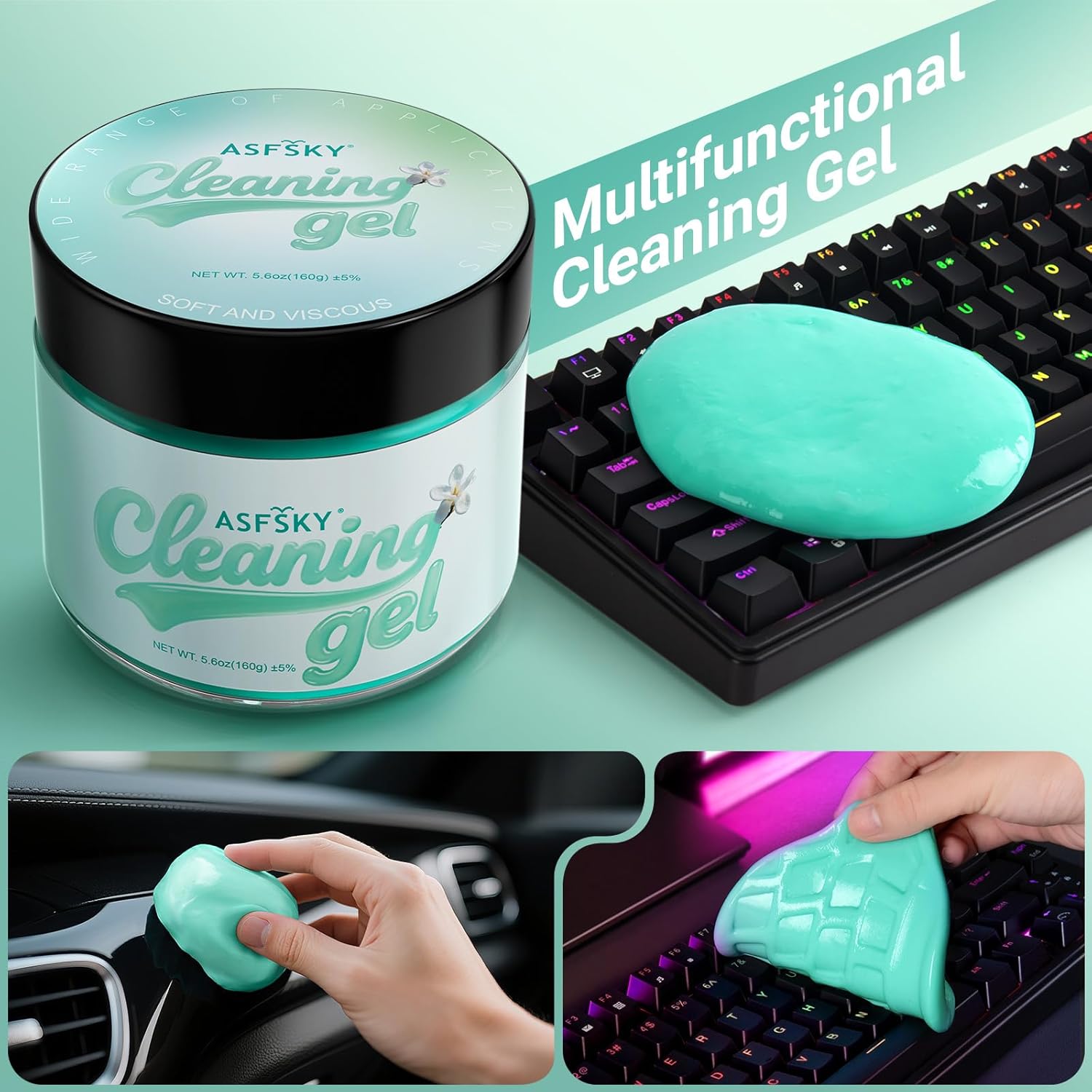 ASFSKY Car Cleaning Gel (Green,Magnolia) Cleaning Putty Universal Dust Cleaning Car Interior Cleaner Keyboard Dust Remover Car Slime Gifts for Men Women Girl（1 Pack）