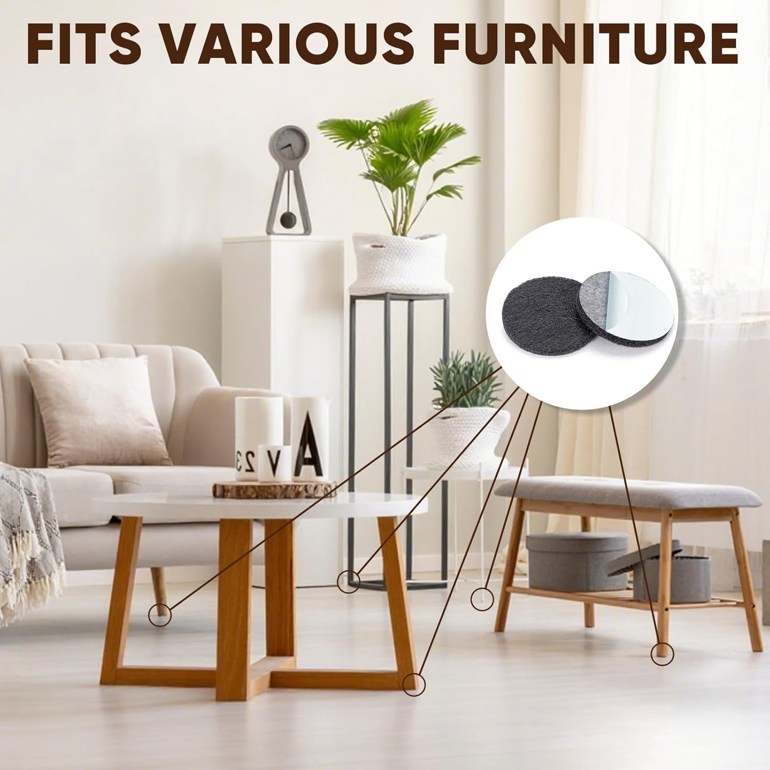 BALEINE 300PCS Felt Furniture Pads, Multi-Size Felt Pads for Chair Legs, Tables, Beds, Scratch-Reducing Floor Protectors for Hardwood Floors, Tile, Vinyl, and Laminate (300PCS, Black)