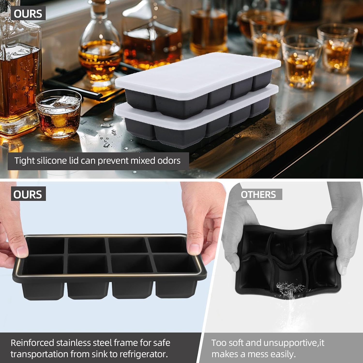 2 Pack Silicone 2 Inch Large Ice Cube Molds for Cocktails Wine Fruit and Bourbon Whiskey Easy Release Ice Cube Tray with Lid Ideal for Cold Drinks and Entertaining Gatherings