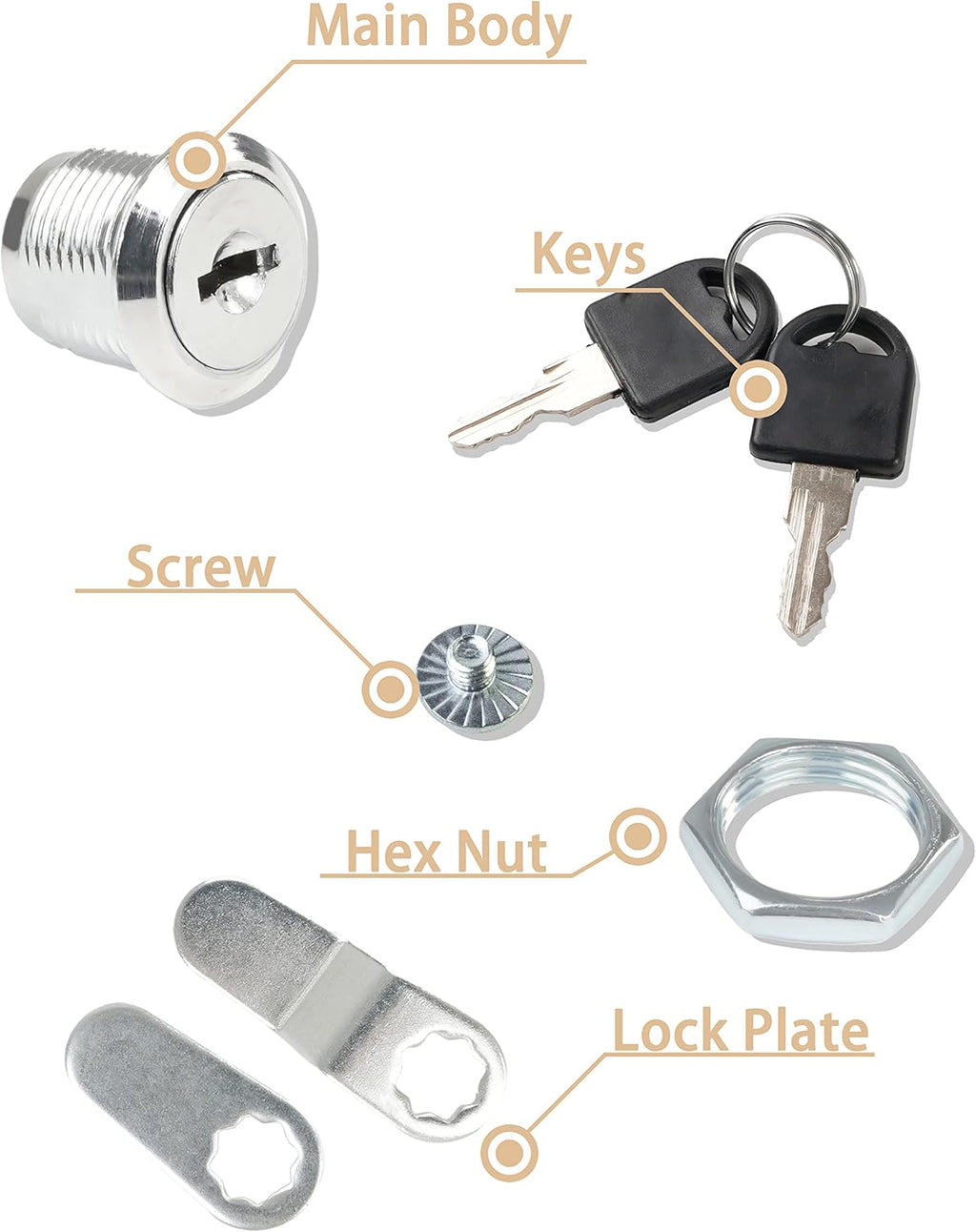 Cabinet Locks, 6 Pcs MoHern Keyed Alike 5/8 Inch (16mm) Rv Storage Lock, Cylinder Locks, Zinc Alloy Cam Lock with Keys for Cabinet, File Drawer Dresser and More