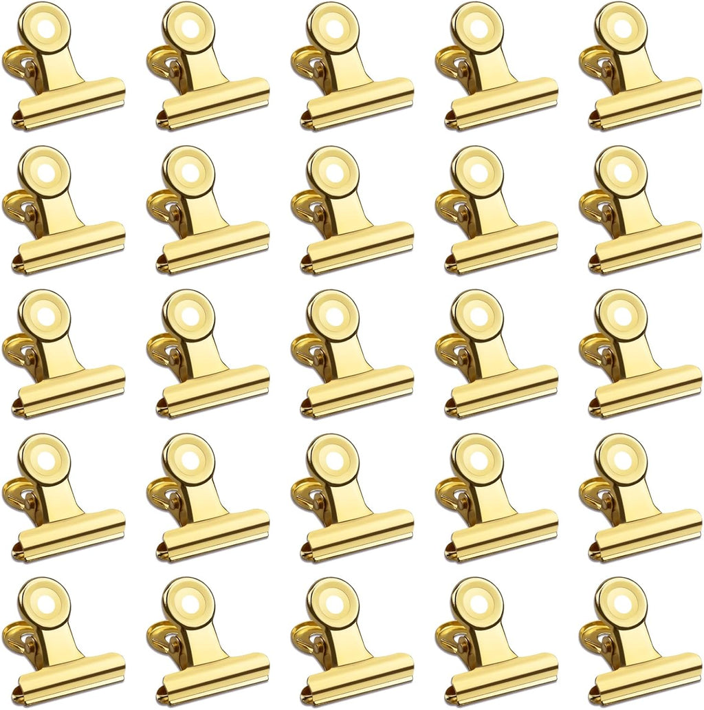 30 Pack Small Bull Clips 0.87 Inch Mini Metal Hinge Clips Binder Paper Hinge Clip for Office, Home, School, Shops, Gold, 22mm