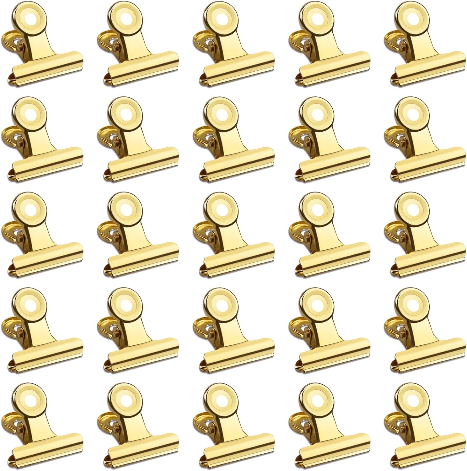 30 Pack Small Bull Clips 0.87 Inch Mini Metal Hinge Clips Binder Paper Hinge Clip for Office, Home, School, Shops, Gold, 22mm
