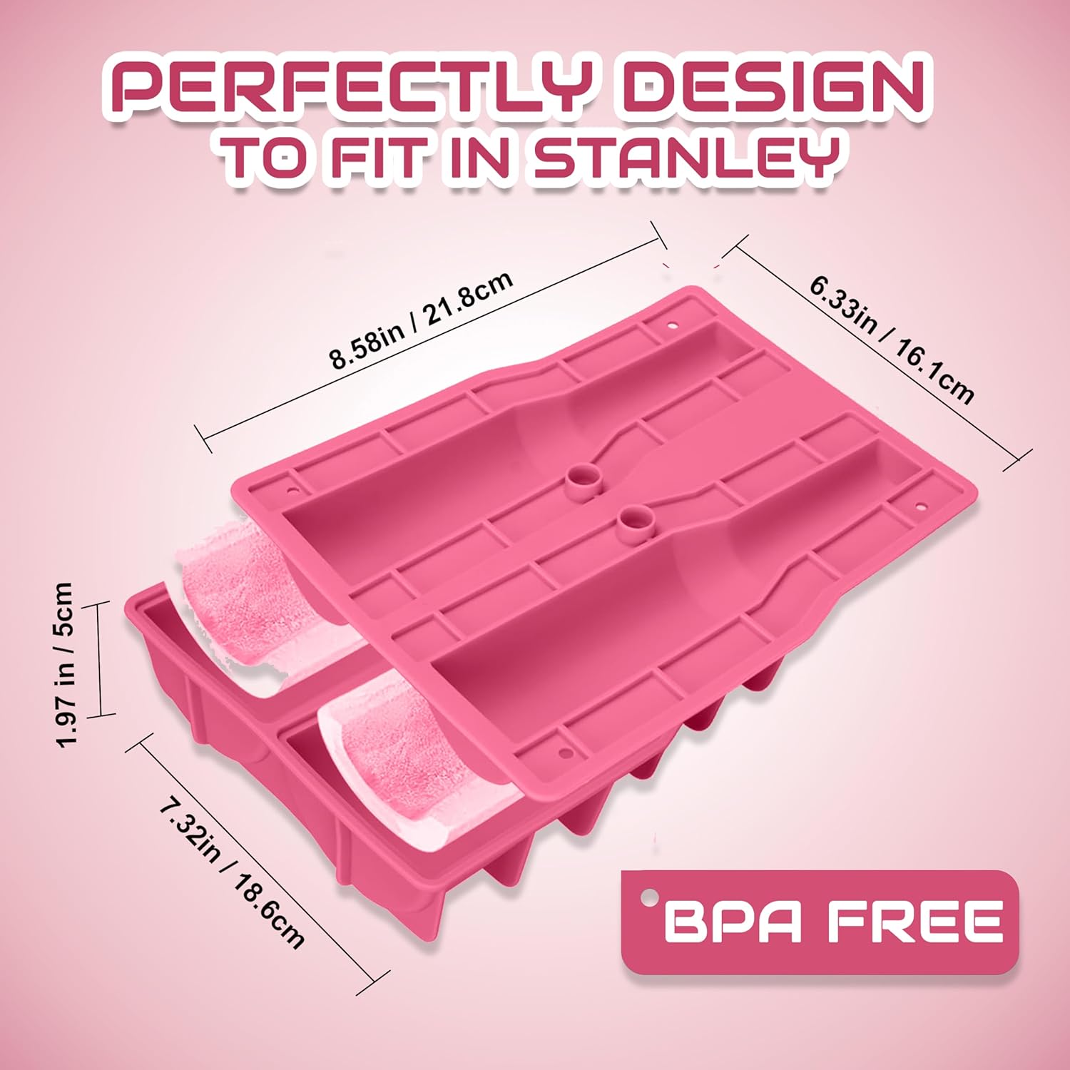 Ice Cube Tray for Tumbler, 1 Pcs Silicone Hollow Cylinder Ice Mold for Freezer, Ice Drink, Juice, Cocktail, Compatible with 40Oz Tumbler (PINK)