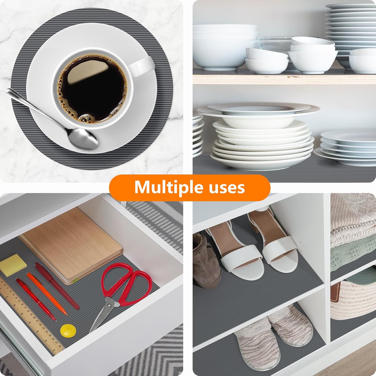 Shelf Liners for Kitchen Cabinets Drawer Liner Non Adhesive Cupboard Mat EVA Material Waterproof Refrigerator Mats Washable Fridge Liner for Cupboard and Desks Liner Gray 11.8 x 236.2 Inches