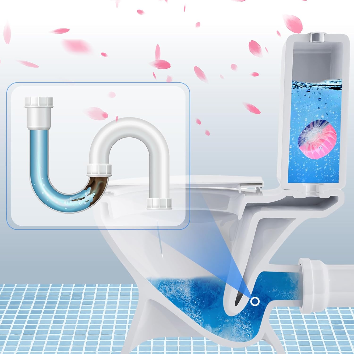 Qualirey 100 Pack Automatic Toilet Cleaner Tablets Toilet Bowl Long Lasting Bathroom Tank Tablets (Pink and Blue)