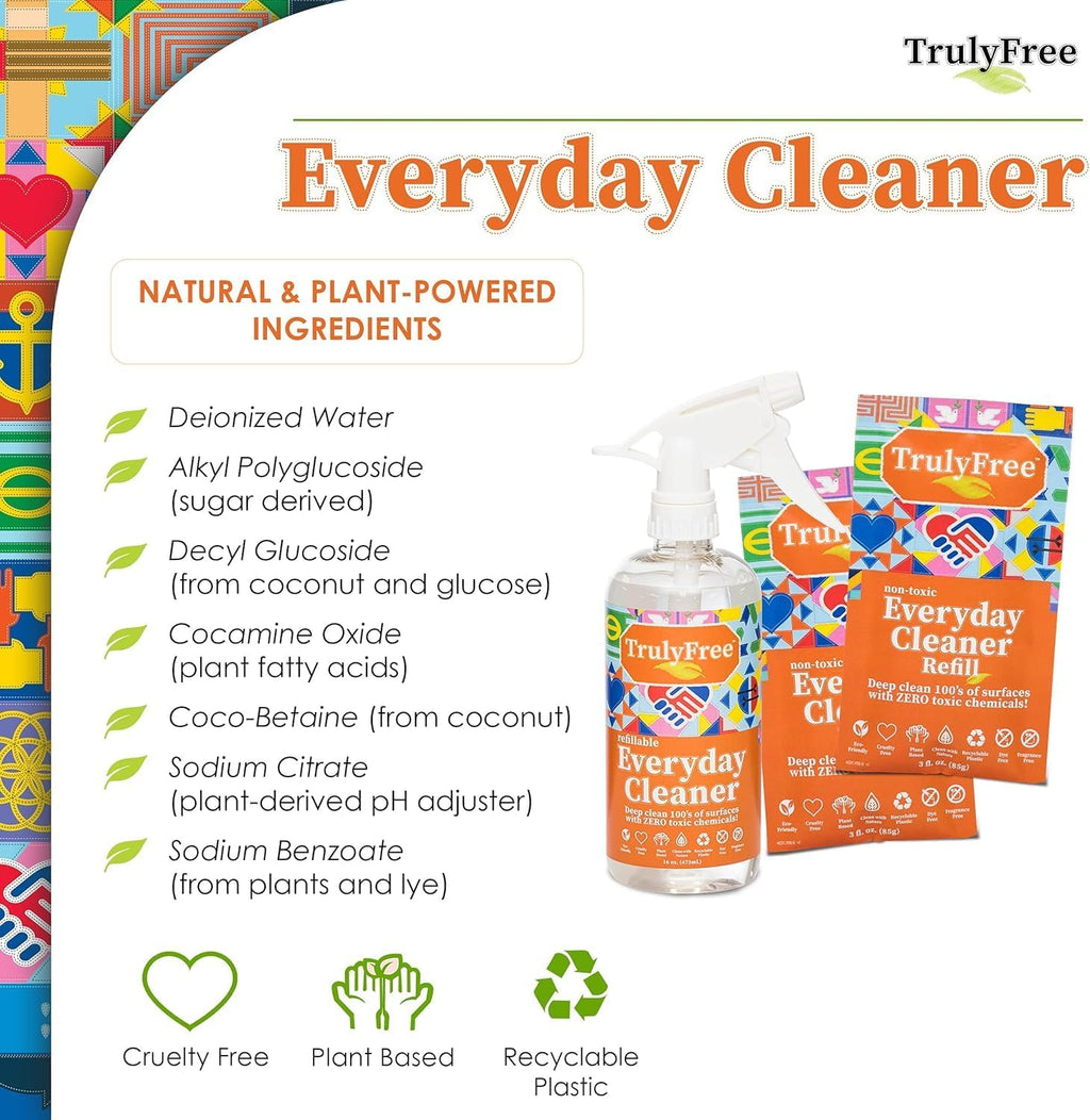 Truly Free Everyday Cleaner - Multipurpose Cleaner Spray, Kitchen Counter Cleaner, Natural Cleaning Products, Multi-Surface Household Solution - Pack of 3