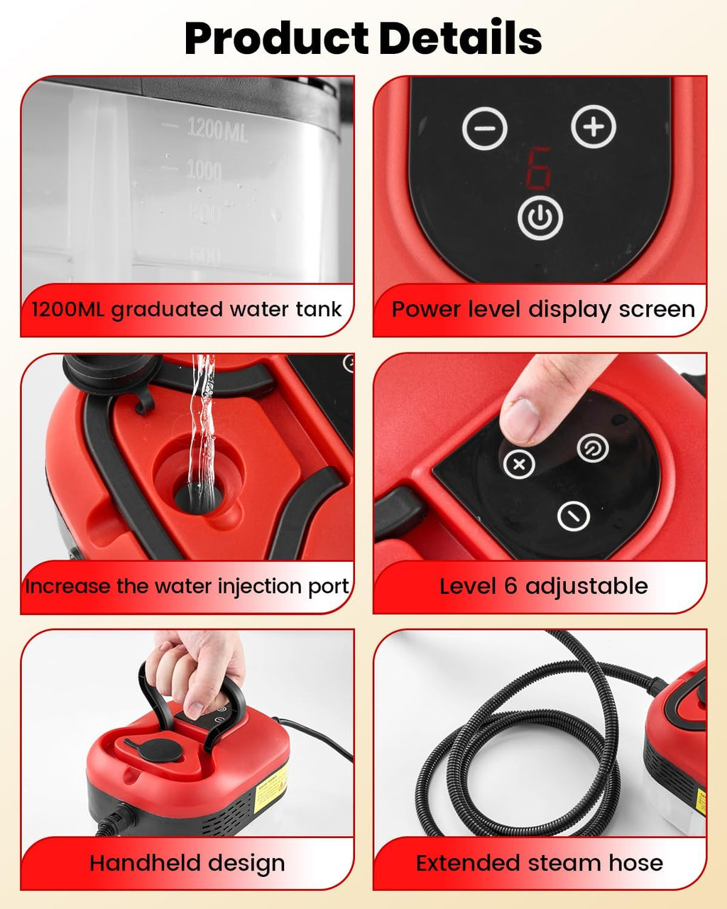 Saker Steam Cleaner for Home,6-Level Adjustable Steamer for Cleaning,Portable Handheld Steam Cleaner,Portable Steamer for Cleaning,Suitable for Kitchen Cleaning,Bathroom,Living Room