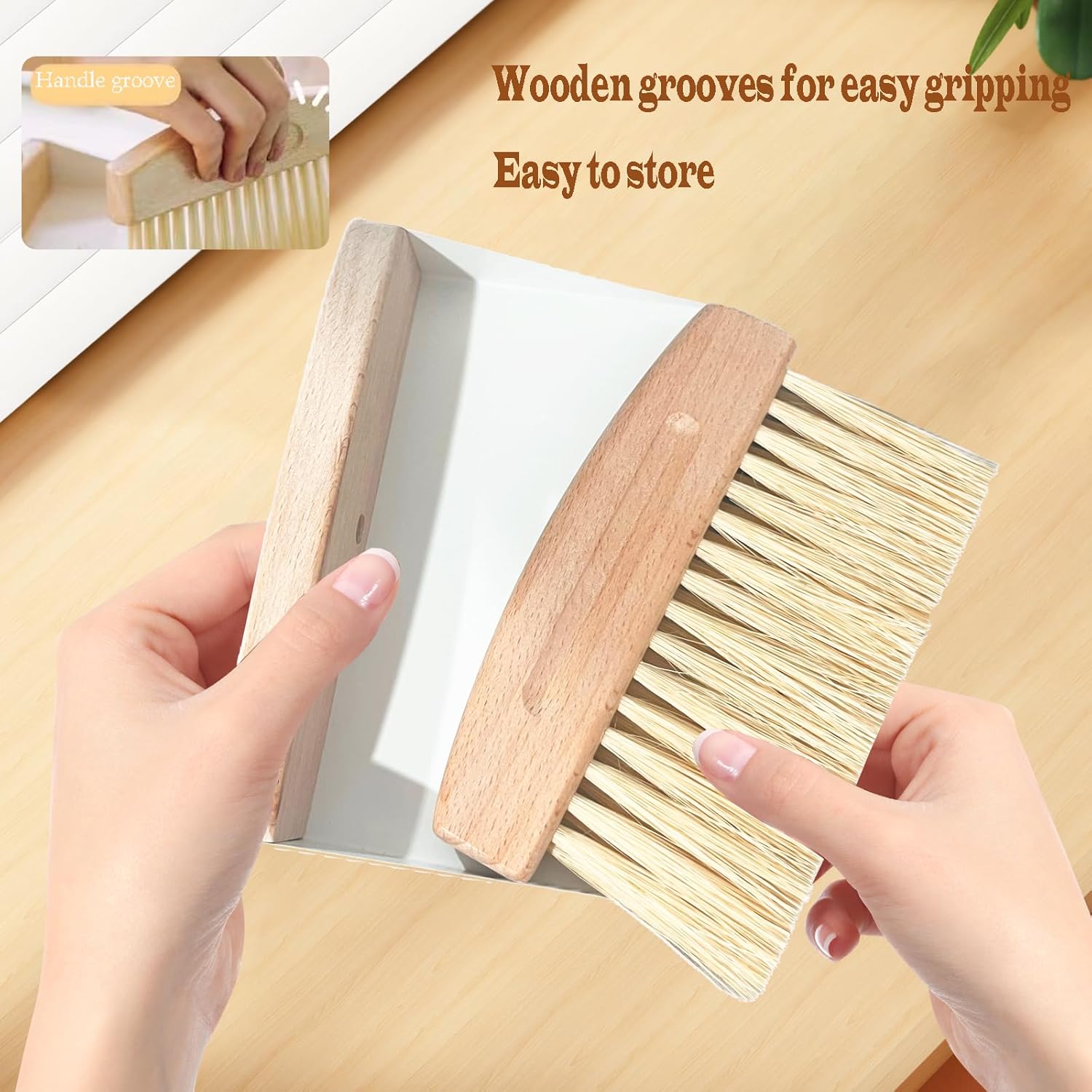 Mini Broom and Dustpan Set Small Metal Dustpan and Brush Set Hand Whisk Broom for Home Office Desktop Sofa Pet Care Household Cleaning (sisal Hemp bristles, White)