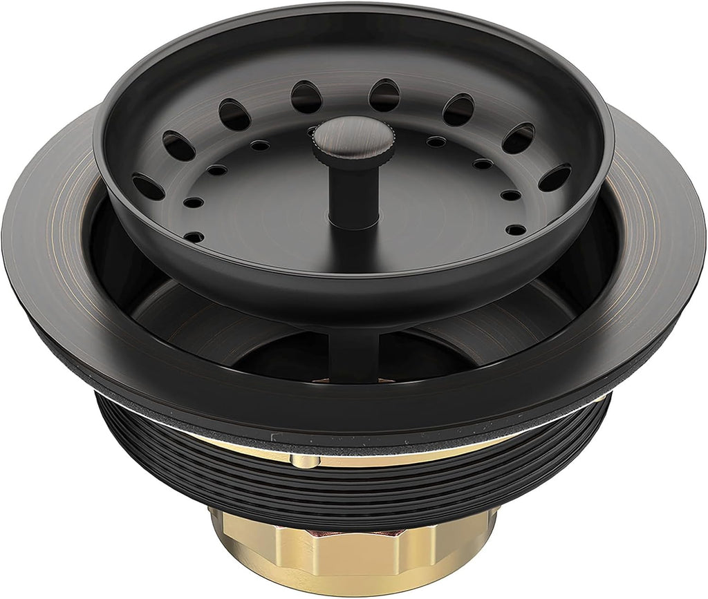 BOTEMY Stainless Steel Bronze Sink Drain Strainer Kit 3-1/4 inch Kitchen Drain Assembly with Metal Center Knob Basket Stopper Replacement for Standard Kitchen Sinks, Oil Rubbed Bronze