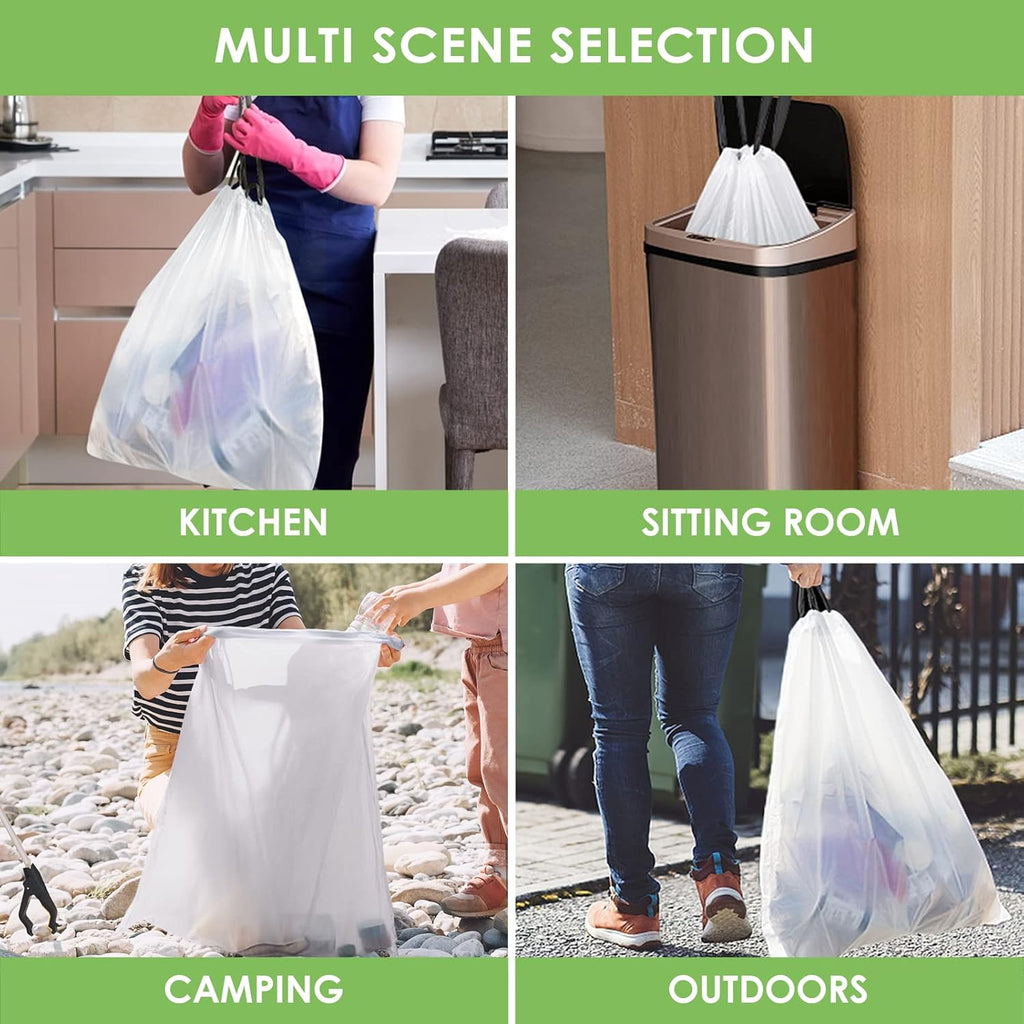15 Gallon 120 Counts Strong Tall Kitchen Drawstring Trash Bags by Teivio, Medium Plastic Garbage Bags for Home Kitchen Office Garden Tall Trash Can, Waste Bin Liners White