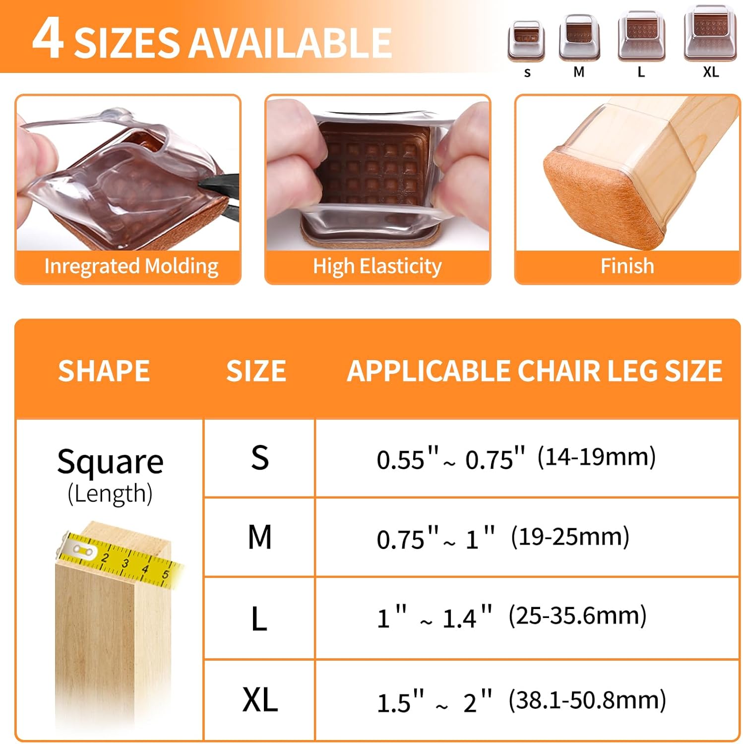 Ezprotekt 24 Pcs Clear Square Chair Leg Floor Protectors with Felt, Silicone Felt Furniture Pads for Hardwood Floor, Dining Table Leg Caps Covers No Scratches and Noise (L Fit: 1" - 1.4")