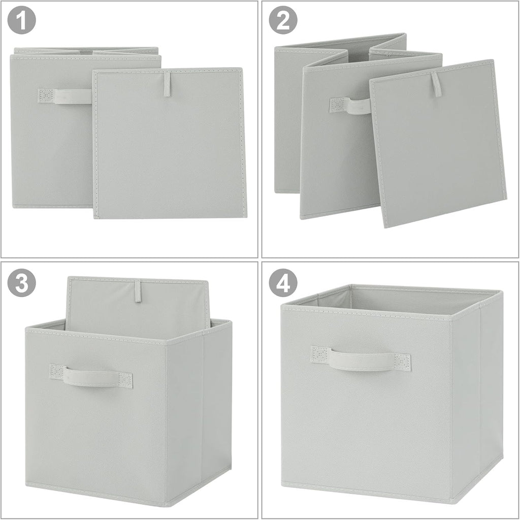 Stero Fabric Storage Bins 6 Pack Fun Colored Durable Storage Cubes with Handles Foldable Cube Baskets for Home, Kids Room, Closet and Toys Organization Gray