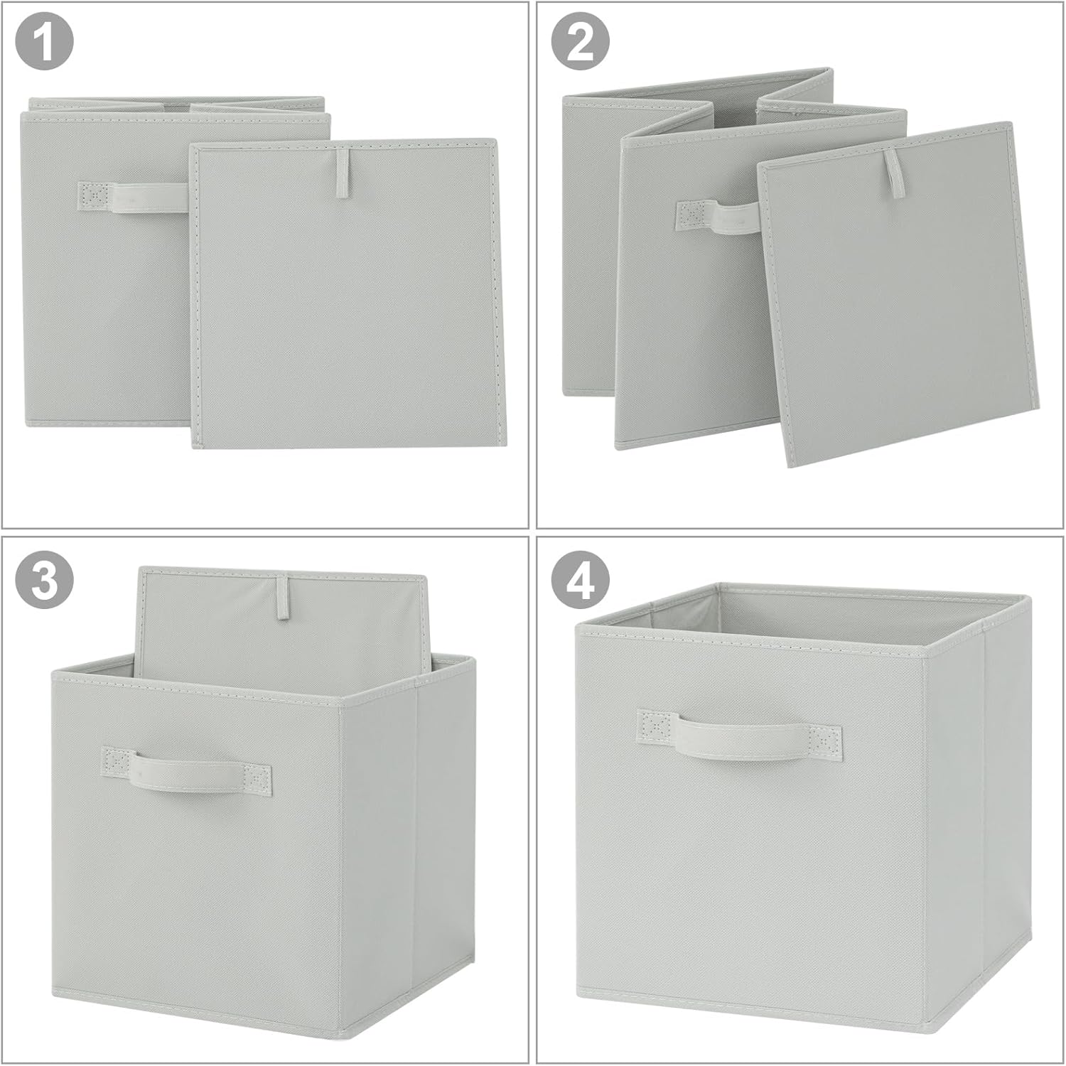 Stero Fabric Storage Bins 6 Pack Fun Colored Durable Storage Cubes with Handles Foldable Cube Baskets for Home, Kids Room, Closet and Toys Organization Gray