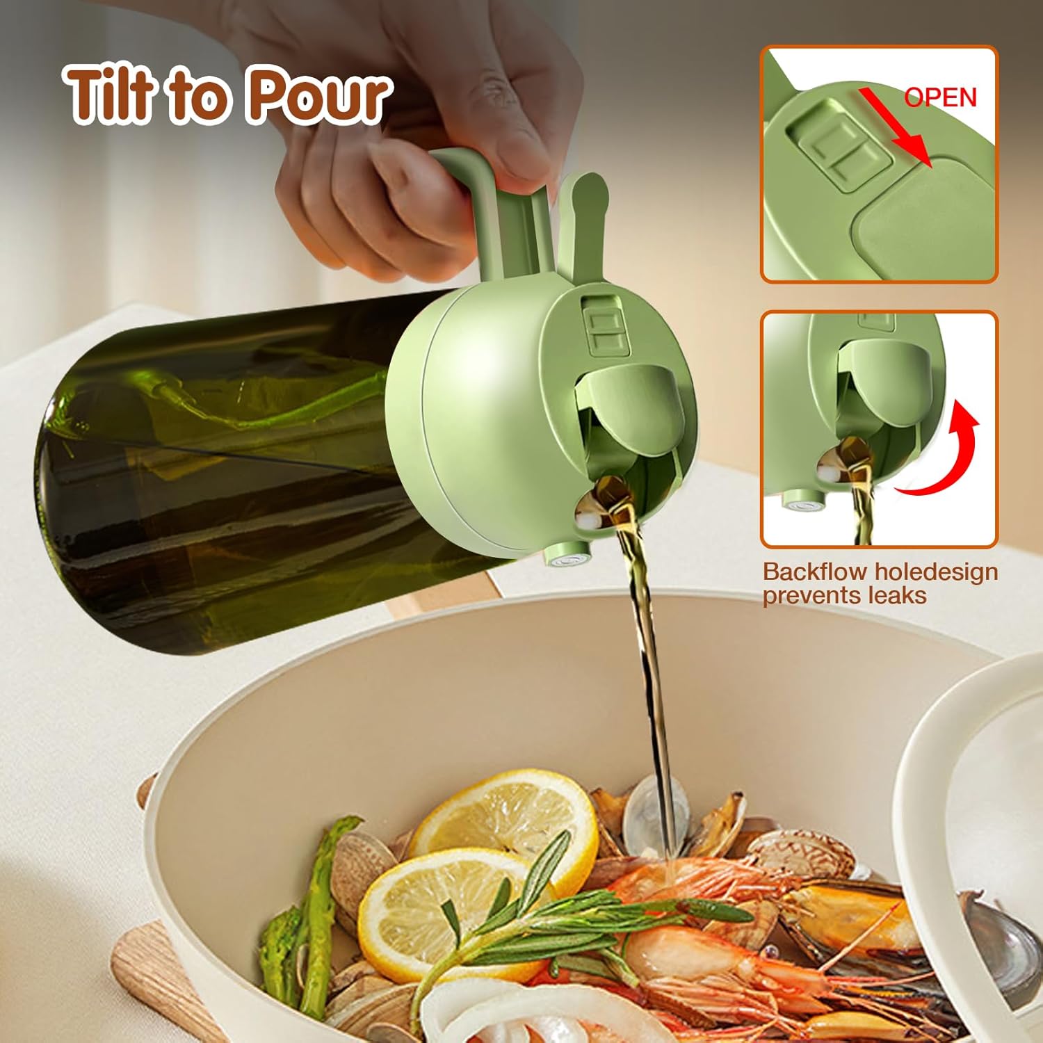 YARRAMATE 16oz/470ml Light Blocking Oil Sprayer for Cooking with Stickers, Food-Grade 2 in 1 Olive Oil Dispenser Bottle for Kitchen, Premium Dark Green Glass Oil Bottle for Air Fryer, BBQ (Green)