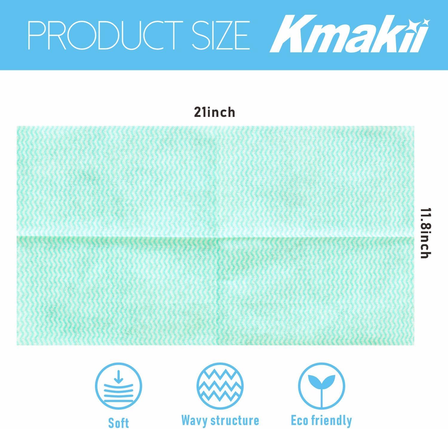 KMAKII Handi Wipe Reusable Cloths - Multi-Purpose Disposable Dish Cloths and Towels, Ultra Absorbent, Fast-Dry, Durable Cleaning Wipes for Kitchen and Home, Green, 11.8 x 21 inches, Pack of 80