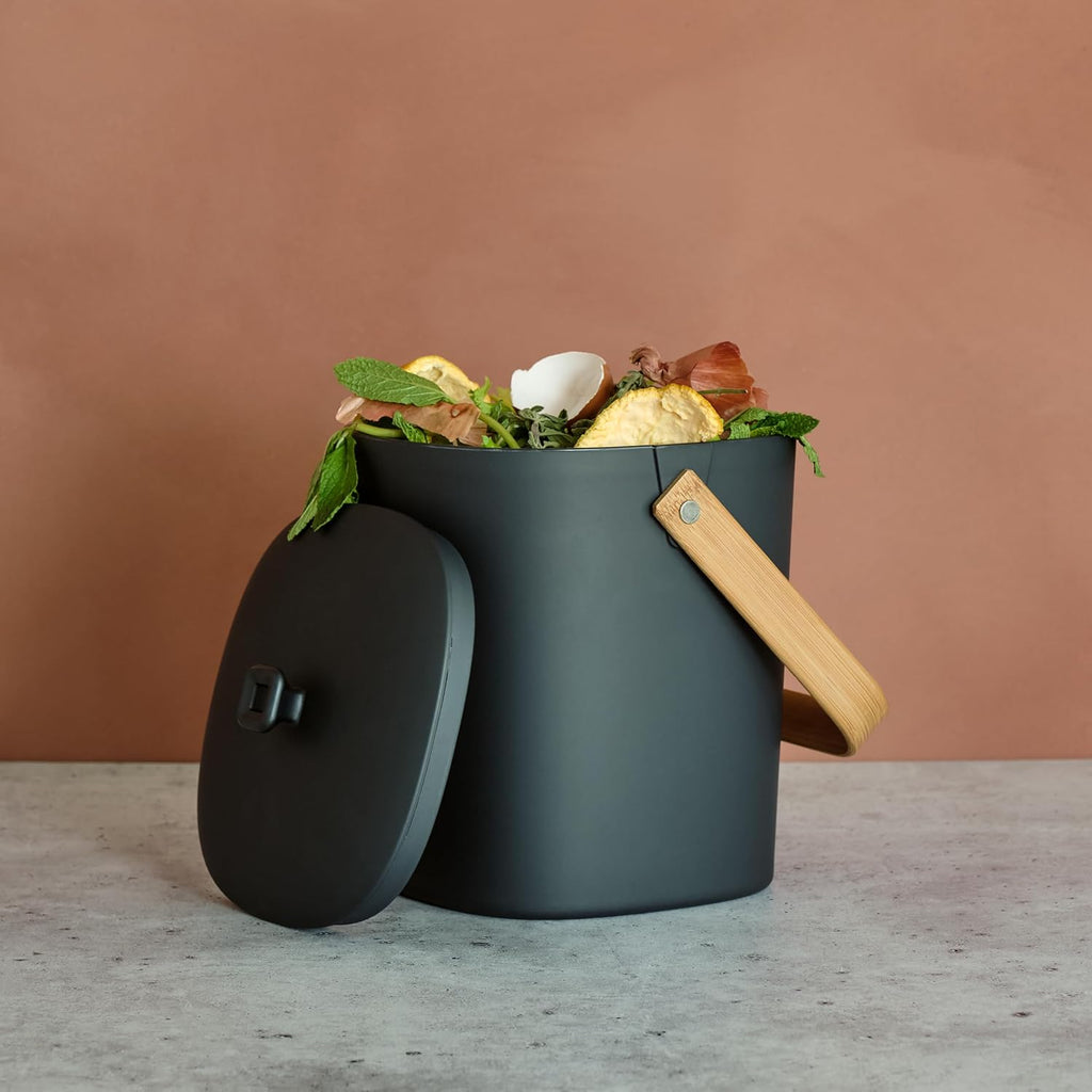 Bamboozle Countertop Compost Bin Kitchen | 1 Gallon | Odorless Composting Bin with Filters | Indoor Compost Bin with Lid | Plant Based Kitchen Composter for Food Scraps & Waste Recycling | Graphite