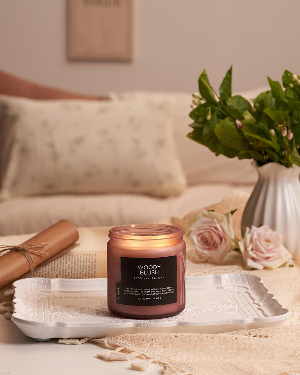 M&SENSE Rose Oudwood Scented Candle, 11.6oz 70 Hours Natural Soy Wax Long Lasting Slow Burning Candles, 2 Wick Relaxing Aromatherapy Gifts for Home Decor