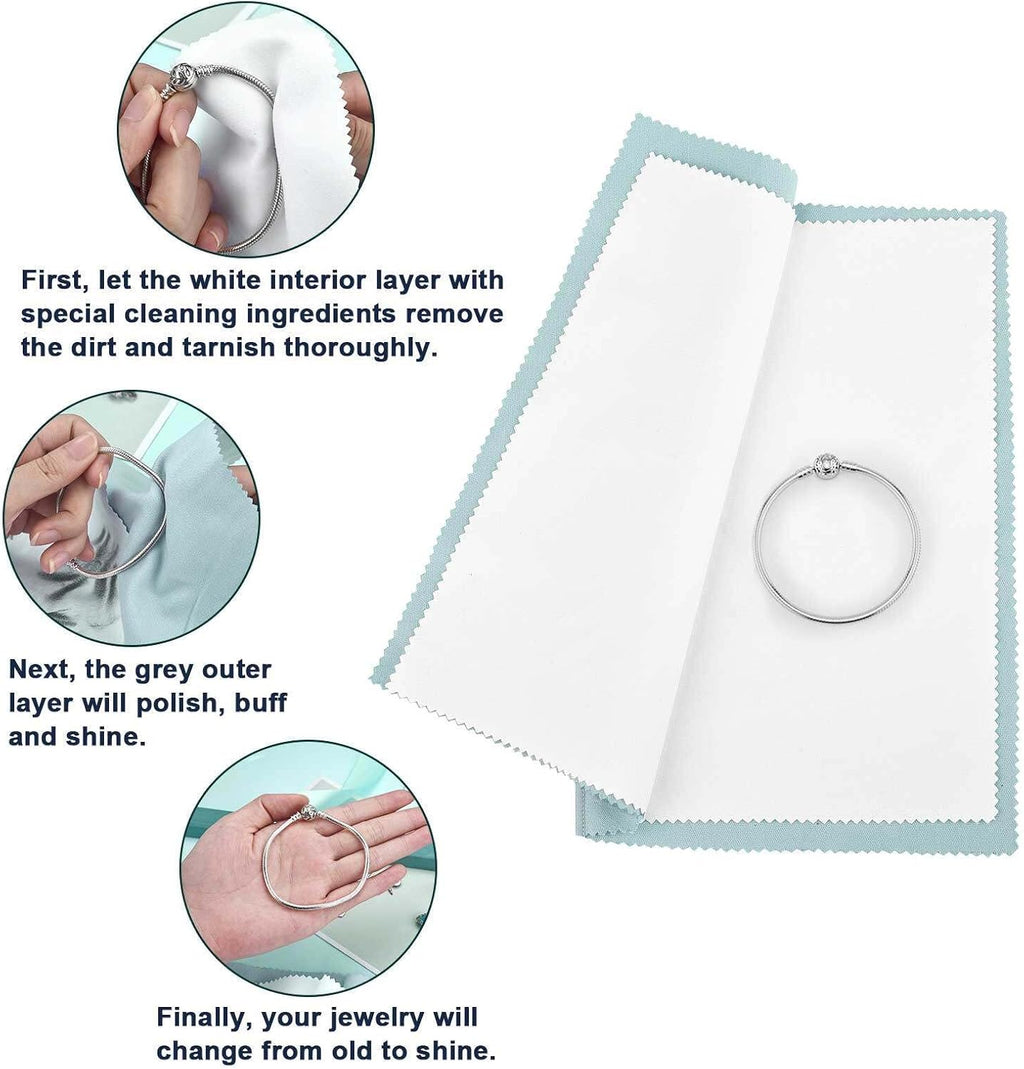 SEVENWELL Silver Polishing Cloth, Jewelry Cleaner Cloth for Sterling Silver Jewelry, Gold, Platinum, Silverware, Diamonds, Gemstones, Coins (Turquoise)