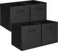 StorageWorks Black Storage Cubes, 13-inch Leather Bins with Handle, Cube Organizer Baskets for Shelves and Closet, Collapsible Storage Bins, 4-Pack