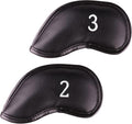 Premium Magnetic Leather Iron and Wedge Golf Club Head Covers | Set of 10 | Fits Most Clubs | Embroidered Club Label on Both Sides of Club Head Cover