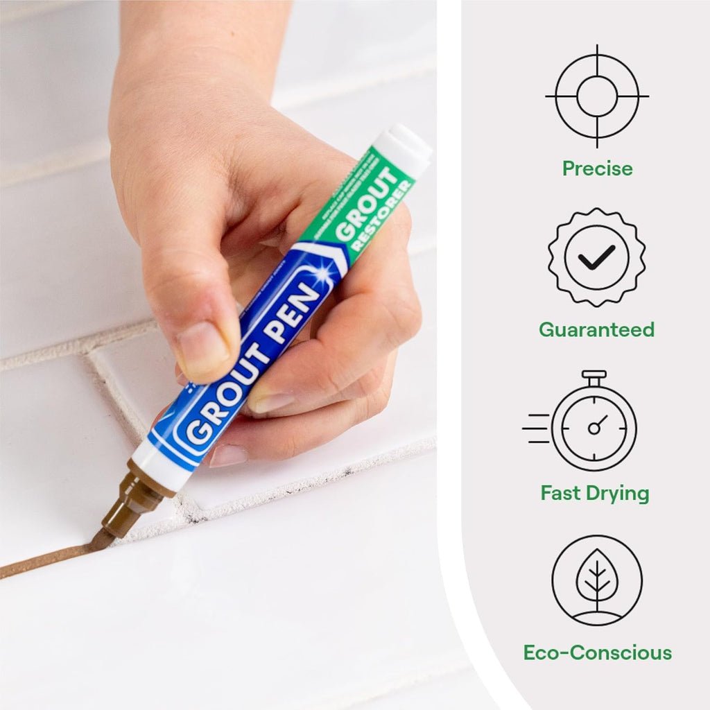 Grout Pen Brown Tile Paint Marker: Waterproof Grout Paint, Tile Grout Colorant and Sealer Pen - Narrow 5mm, 2 Pack with Extra Tips (7mL) - Brown