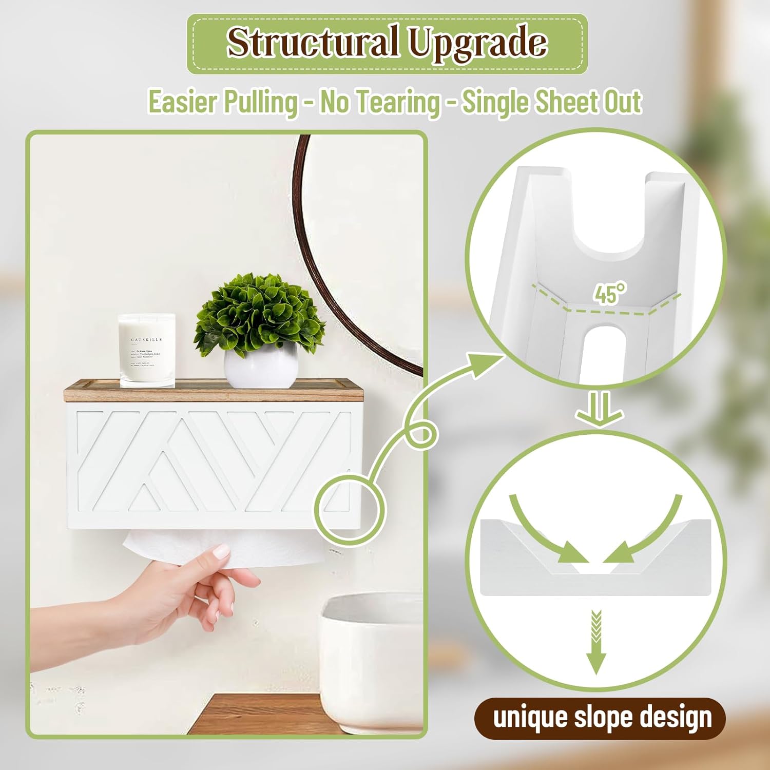 Set of 2 Paper Towel Dispenser Wall Mount, Paper Towel Holder Wall Mounted with Lid, Solid Wood Commercial C-Fold, Z-Fold, Trifold Hand Paper Towel Holder Hand Towel Holder for Bathroom Kitchen Decor