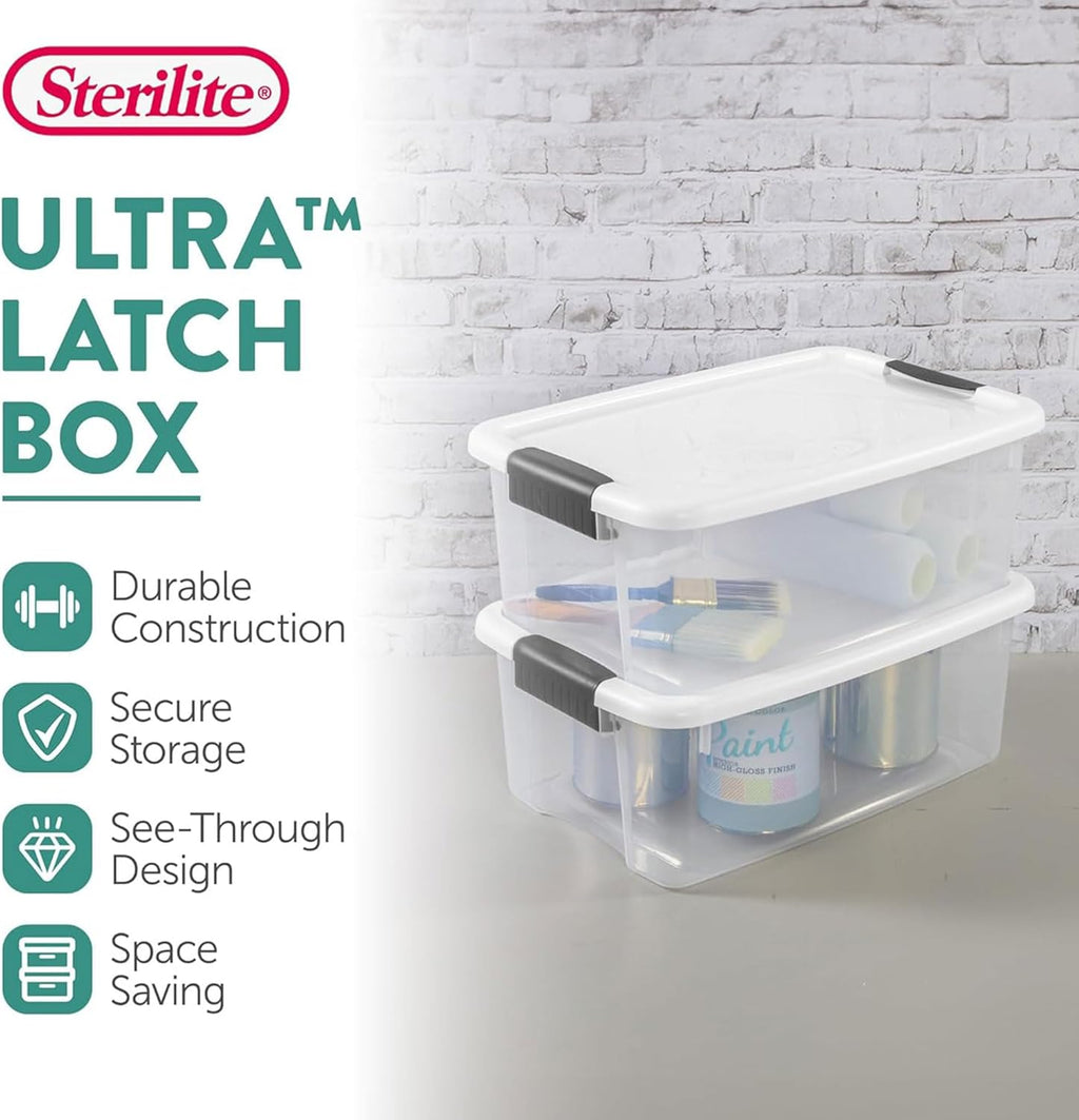 Sterilite 18-Pack Ultra Latching Box, Storage Bins with Lids, Clear Plastic, 18 Quart - Heavy-Duty Organizing Containers for Closet, Bathroom, and Office