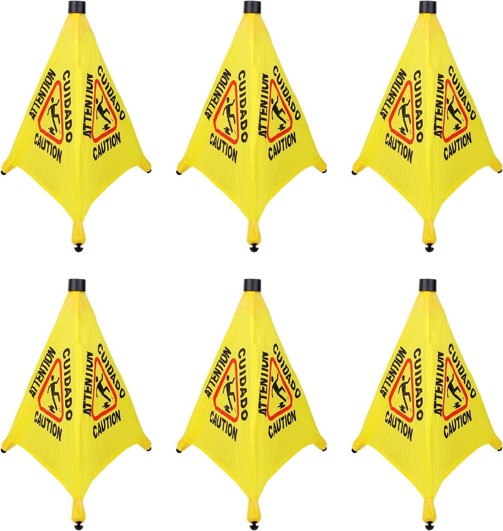 6 Pcs 20 inch Pop up Wet Floor Sign with Storage Tube, Wet Safety Signs Commercial Caution Safety Cone Pop up Caution Sign for Commercial Stores Grocery Restaurant Restroom Office