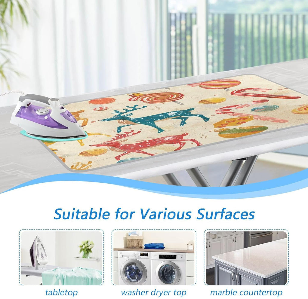 Red Deer Christmas Sweet Ironing Mat Thickened Ironing Blanket Travel Portable Double-Side Using Ironing Pad Travel Isolate Heat Pad Cover for Washer Dryer Table Top Countertop 27.6x47.2in