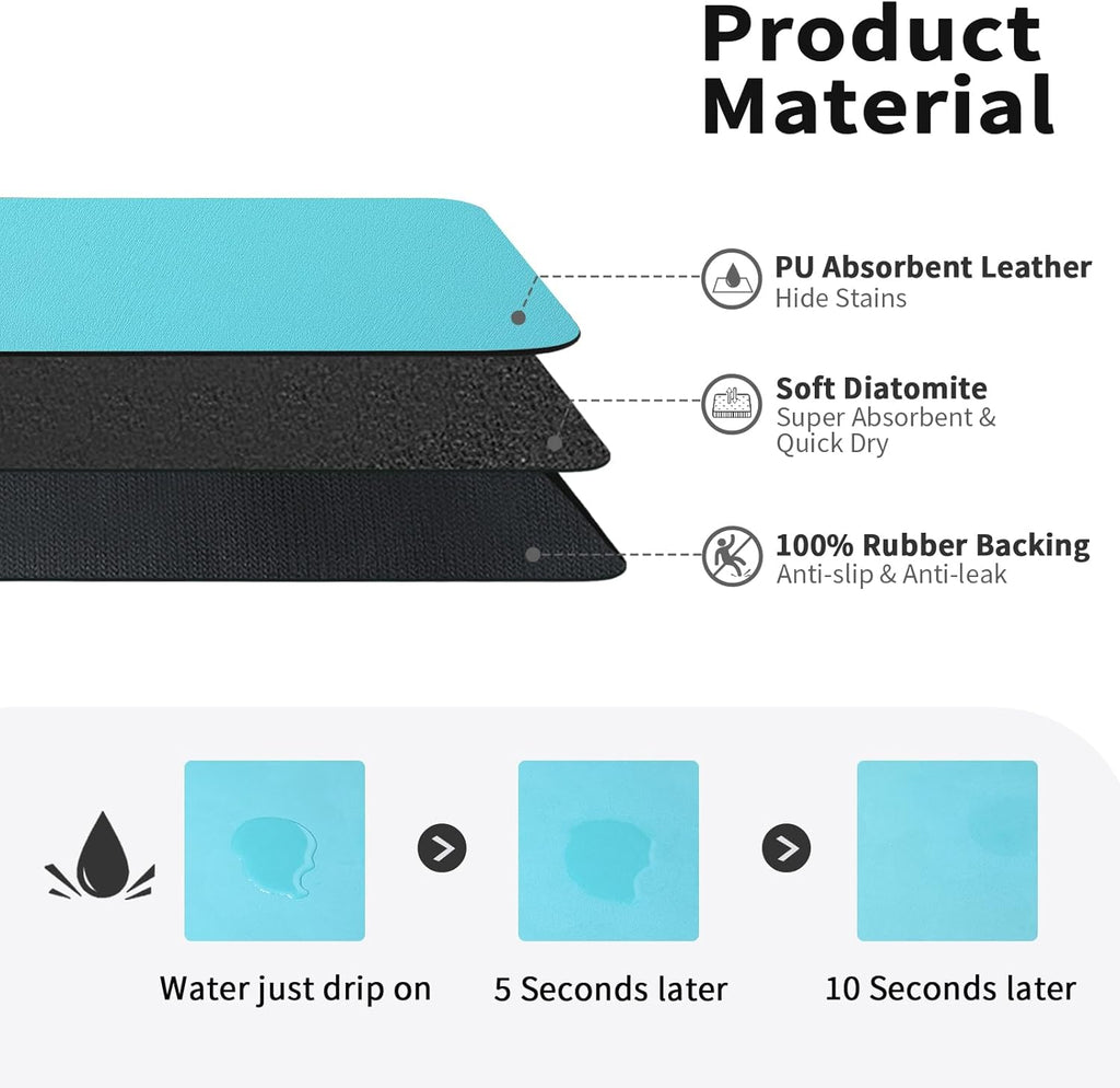 Dish Drying Mat for Kitchen Counter, Heat Resistant Drainer Mats with Non-slip Rubber Backed, Hide Stain Kitchen Super Absorbent Draining Mat, Easy to Clean Dish Rack Pad, Teal 16"x20"
