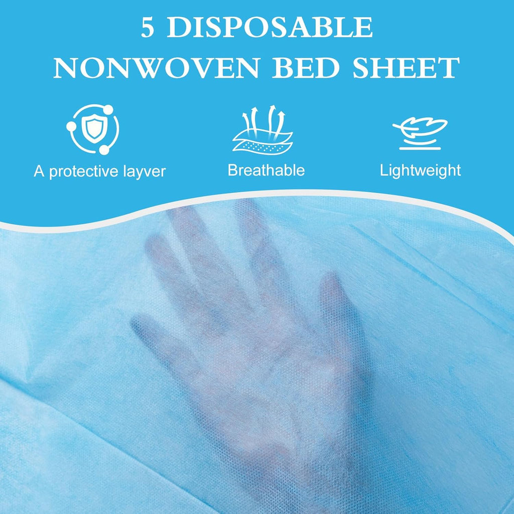 100 Pack Disposable Bed Sheets – 31.5 x 71 in Waterproof Non-woven Sheets for Massage, Spa, Tattoo & Salon Tables(Blue)