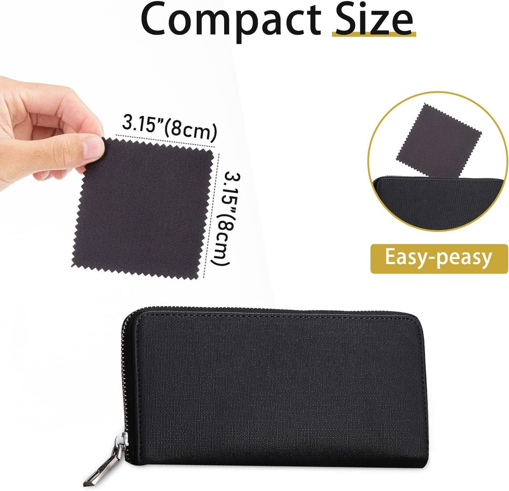 CATIFLIN 100pcs Premium Jewelry Cleaning Cloth, Silver Polishing Cloth Individually Wrapped, for Sterling Silver, Gold, Brass, Silverware, Coin, Ring, Watch and More (Black, 3.15" x 3.15")